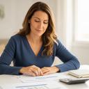 Lucella Corbelle revisando un plan financiero en una mesa luminosa de Jaén